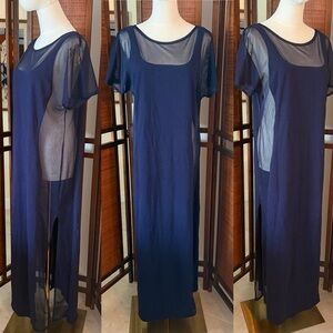 Vintage La Blanca Navy Sheer beach cover up Dress med / large